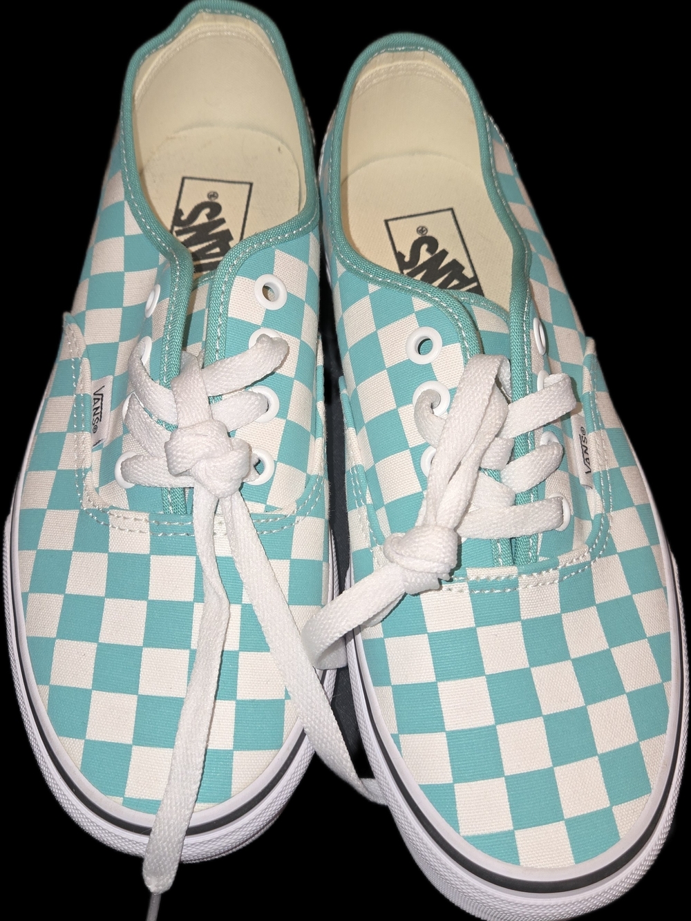 Vans Checkerboard Lace-Up Sneakers in Aqua & White